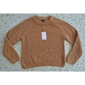Quince 100% Organic Cotton Fisherman Crew Sweater Camel Brown Large NWT
